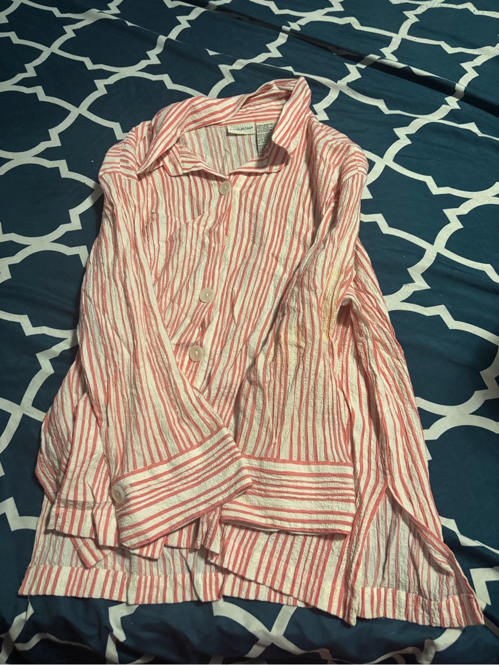 White Stag Coral and White Striped Button-Front Shirt
